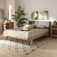 Baxton Studio AMOUR03-Grey/Oak-King Emile Modern and Contemporary Grey Fabric Upholstered Natural Oak Finished Wood King Size Platform Bed